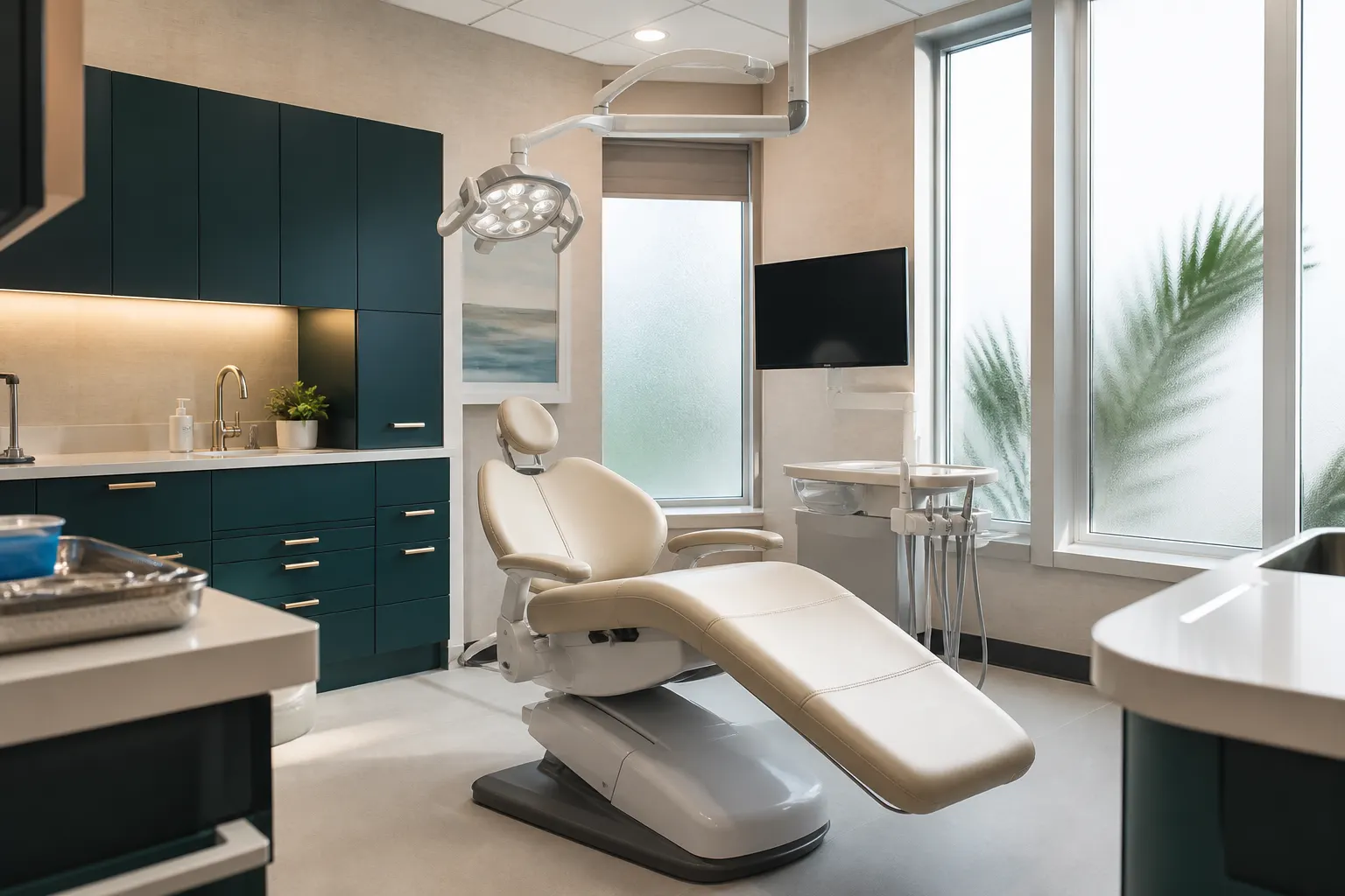 Empty oral surgery suite prepared for treatment of facial and dental injuries